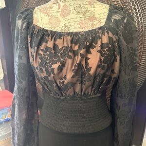 Current Air Black Floral Lace Blouse